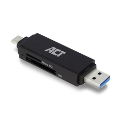 Afbeelding van ACT USB 3.2 cardreader, SD/micro SD, USB-C of USB-A, zwart